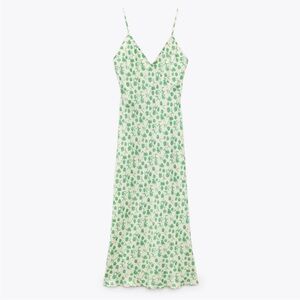 Zara Green Floral Maxi Dress 👗 satin medium